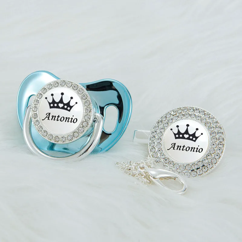 

MIYOCAR Personalized black crown bling pacifier and clip BPA free dummy unique design SGS Approval PWBC