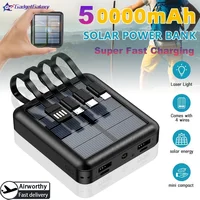 20000mAh Solar Move Power Bank Super Fast Charging USB TYPE C Cable Portable Charger LED Lighting Power Bank For iPhone Samsung 1