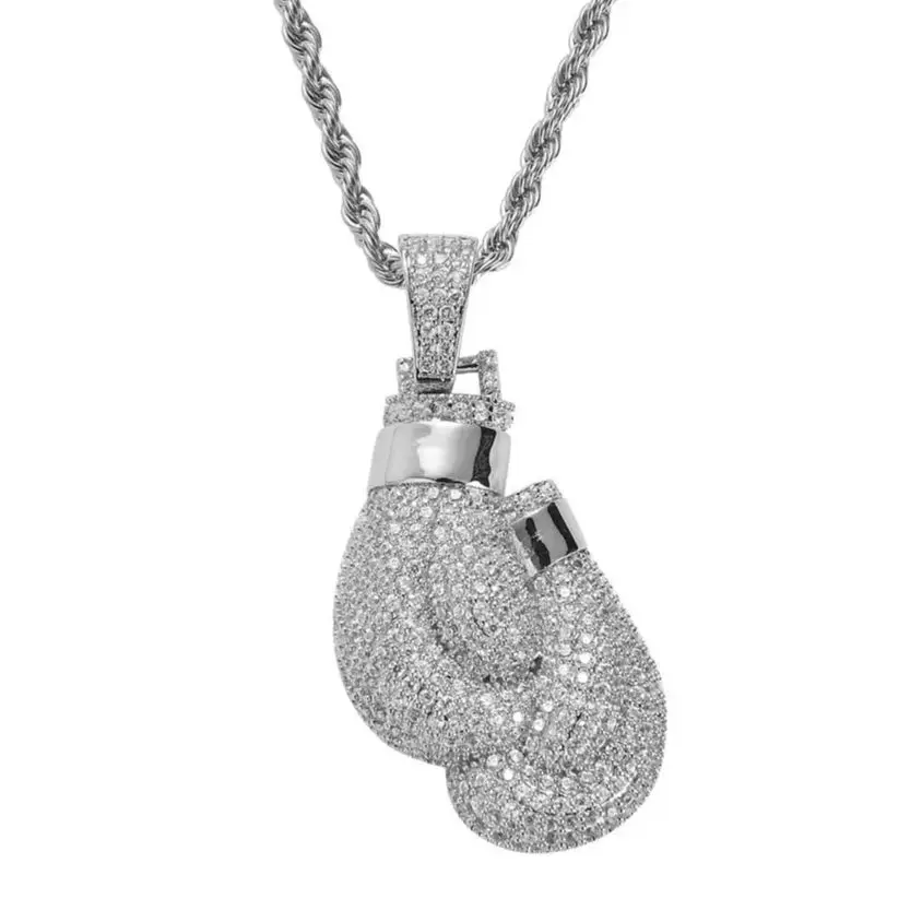 

Fashion Creative Boxing Design Pendant Vintage Hip Hop Style Men's Bling Zircon Charm Copper Pendant Wholesale