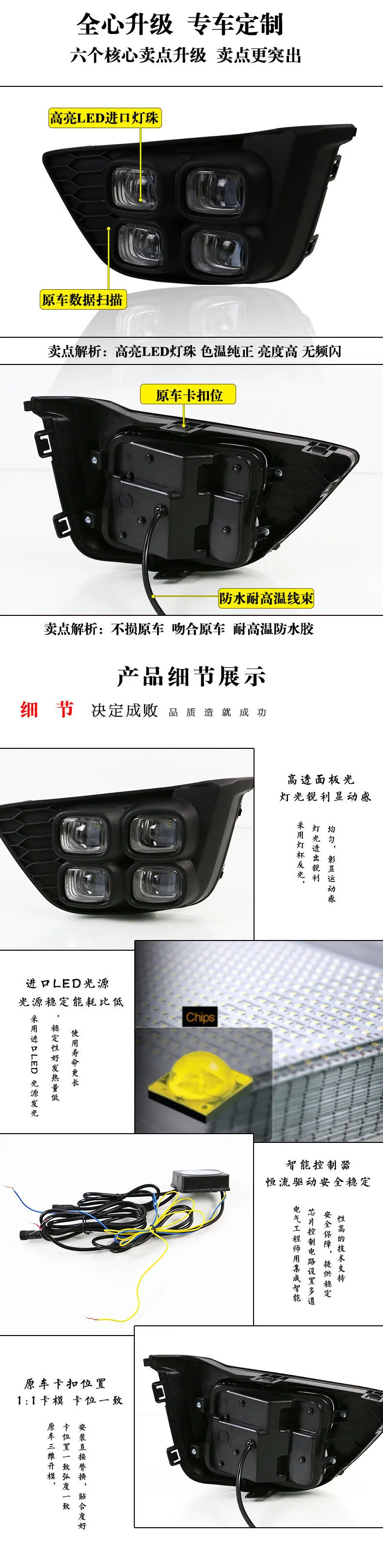 For Honda Fit JAZZ 2014 2015 2016 Car Led Daytime Running Light Front Fog Light Modification DRL Yellow Turn Signal Daylights detail image 4