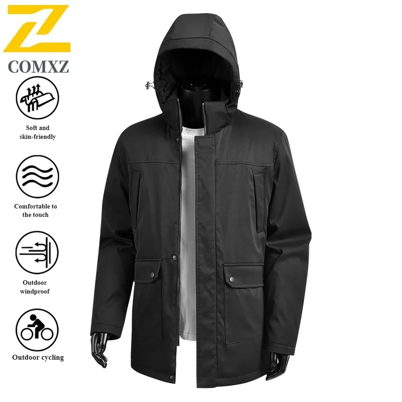 Winter Men's Hooded Windbreaker Windproof Thermal Coat Thickened Cotton Jacket Waterproof for suitable Hiking Camping Fishing