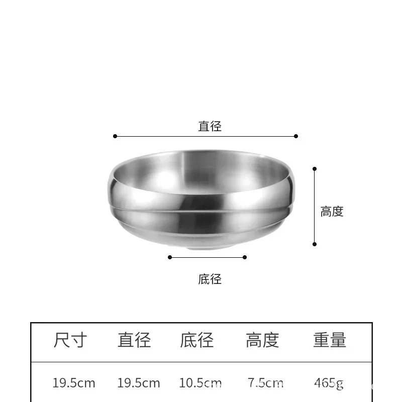Double Layer Stainless Steel Soaked Noodle Bowl Commercial Gold Large Screw Powder Soup Bowl for Japanese and Korean Noodles