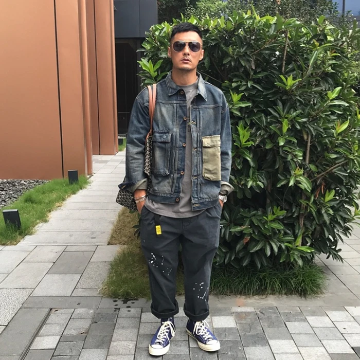 Loose Casual Men's Workwear Pants MDNS Straight Leg Dyeing Cotton Trousers Faionable Autumn Spring Youth Active Sle