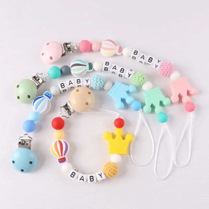 Rainbow Silicone Personalized Pacifier Clip Customized Baby Name Pacifier Chain Food Grade Silicone Teether For Baby Shower