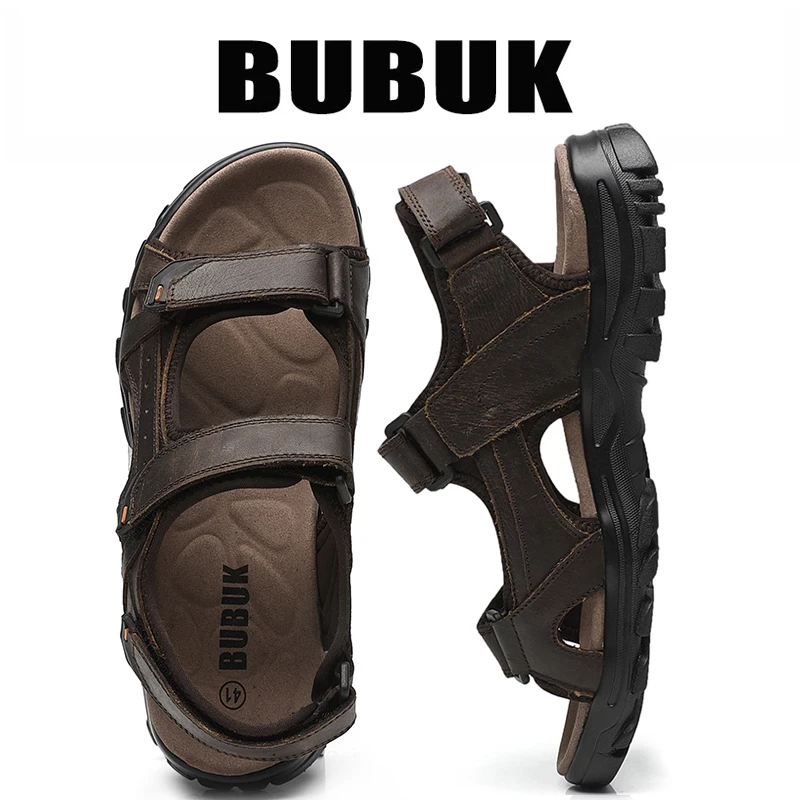 Bubuk Sportsandalen aus Rindsleder der ersten Schicht, Freizeitschuhe für Herren aus echtem Leder, lässige Outdoor-Strandschuhe mit Fußgewölbestütze, leichte, wasserdichte Schuhe, offenes Zehenbereich-Design, geeignet für Reisen und Wandern – Detail 7