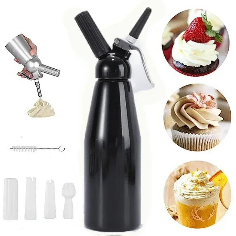 1000ML Cream Dispenser Whisk Cake Coffee Milk Tea Decoration Baking Tools Artisan Cream Frother with Plastic Decorative Spout