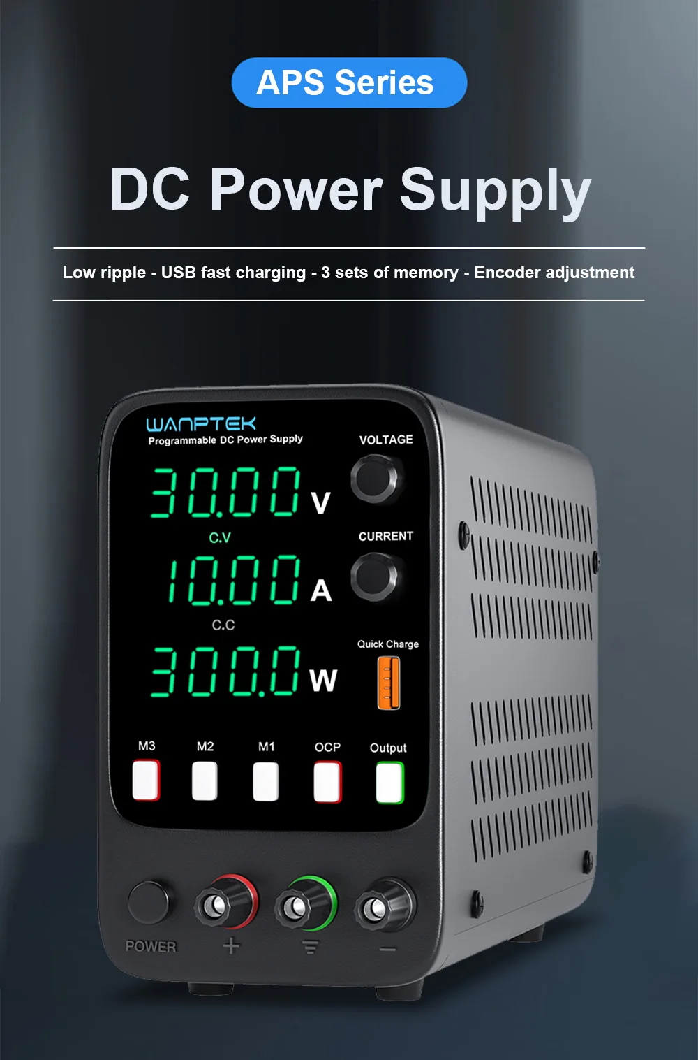 Description Picture 3 of itemWANPTEK Adjustable DC Power Supply 30V 10A Laboratory Power Supply Highly Accurate 4-Digit LED Display with 3-Group Data Storage