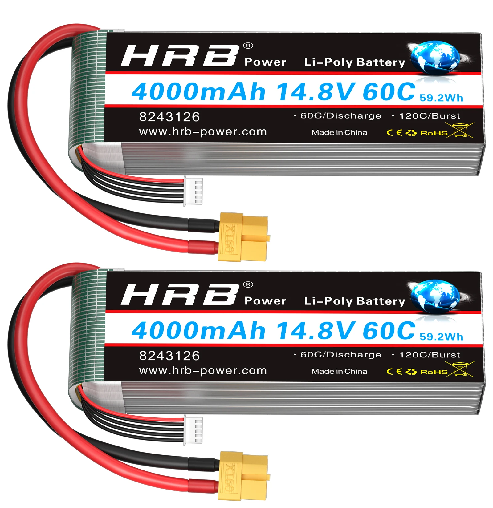 HRB 4S 4000mah Lipo Battery 14.8V T XT60 60C For RC FPV Airplanes Drone Racing Boat Car Parts