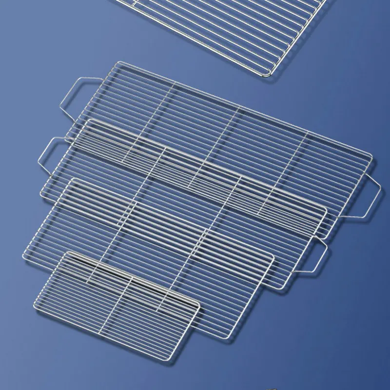 Stainless Steel 304 Food Grade BBQ Charcoal Grate Barbecue Grill Wire Grid Mesh Net with Two Handles Handy Use