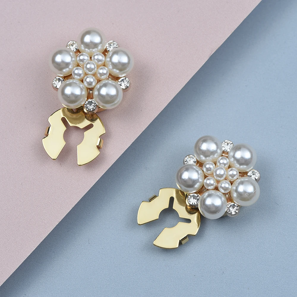 Button Covers Faux Pearl Rhinestone Shirt Cufflinks Pins For Ladies Clothing Sleeve Buttons 2pcs