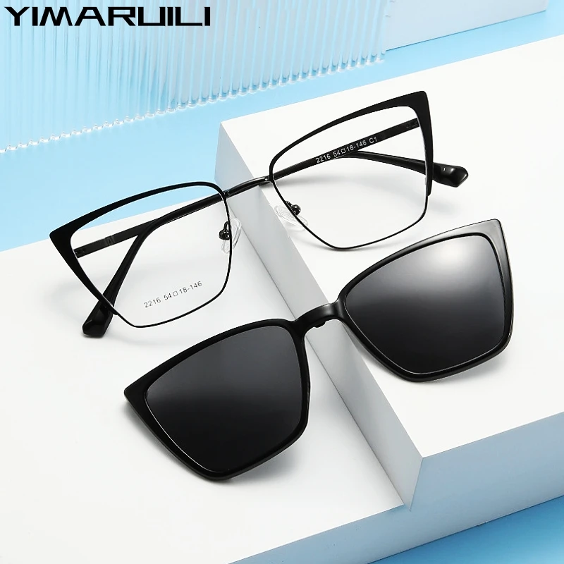 YIMARUILI Mode Polarisierende Clip Magnetische Saug Sonnenbrille Ultra-licht Cat Eye Optische Brillen Rahmen Frauen
