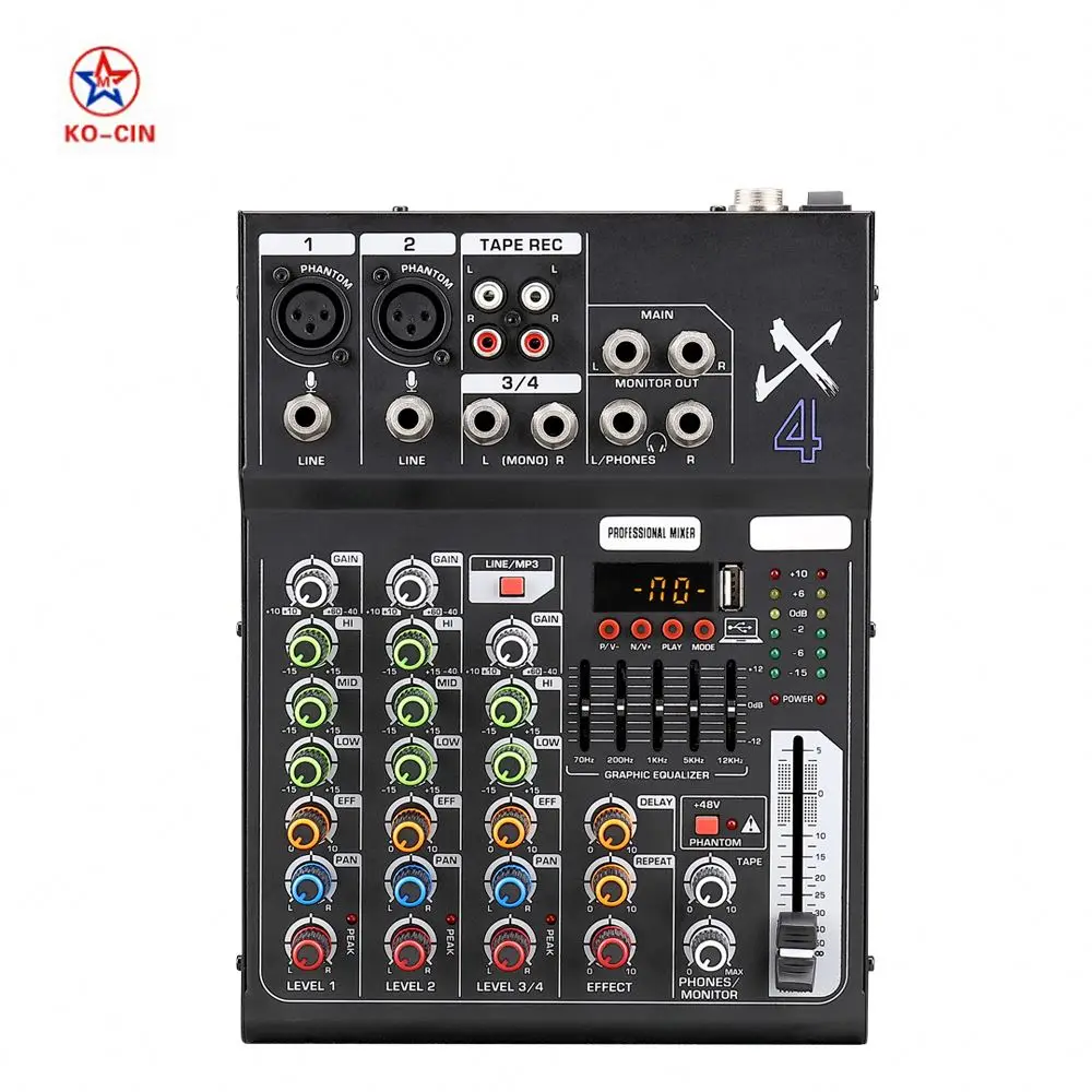 

X4 4 Channel Professional Microphone Audio Mixer Console Bluetooth USB DJ Speaker Echo DSP Mixers