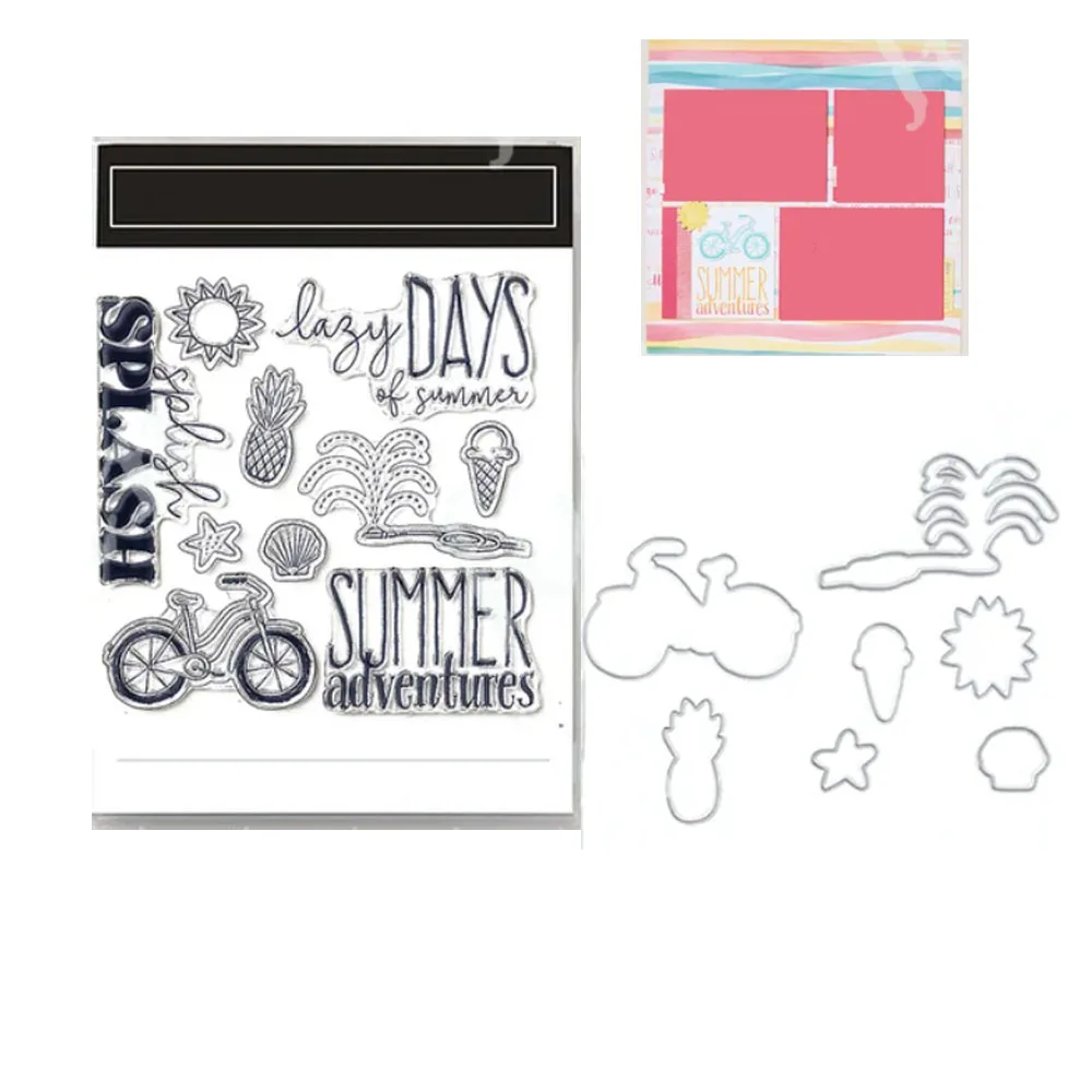 

Bicycle Summer Clear Silicone Stamps And Metal Cutting Dies For DIY Card Making Scrapbook Material Embossing plates Craft