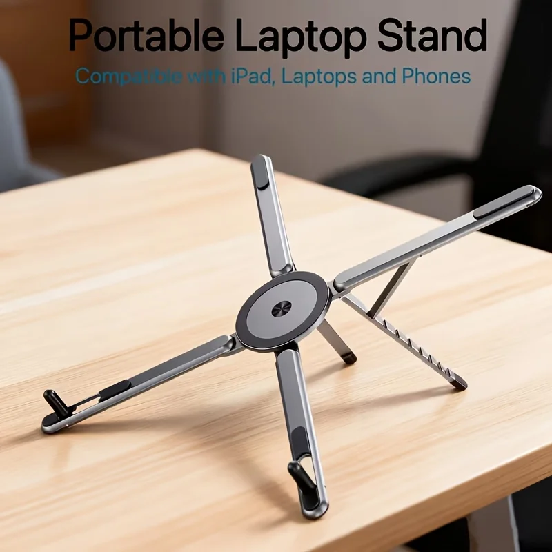 자석 베이스와 8단계 높이 조절 기능이 있는 알루미늄 합금 휴대폰 및 노트북 스탠드, 아이패드 및 휴대폰에 적합