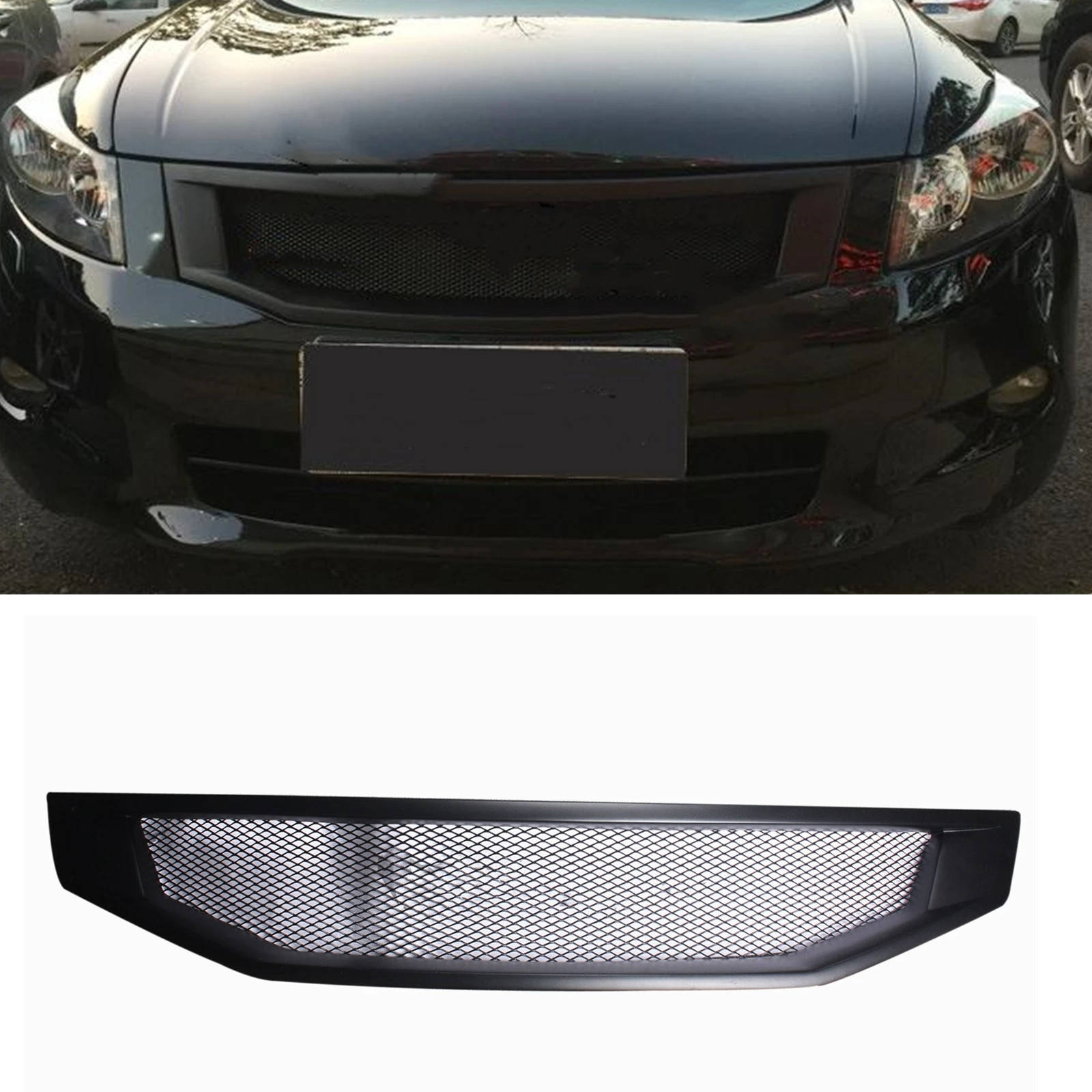 

For Honda Accord Sedan 2008-2010 4 Door Front Grille Grill Fiberglass Matte Black Car Upper Bumper Hood Mesh Grid