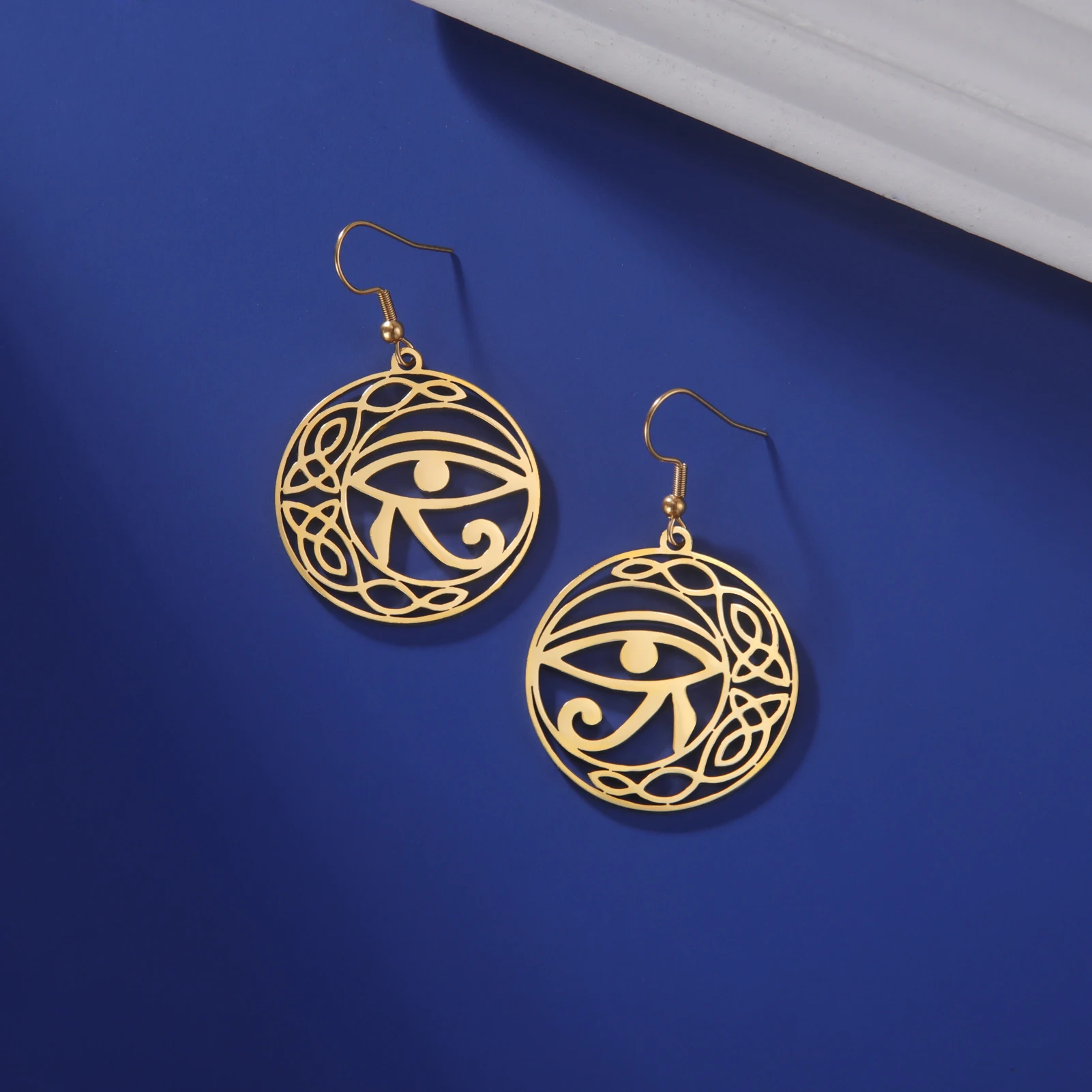 TheEyeofHorusDropEarringsEgyptianElementsHatorRunePendant