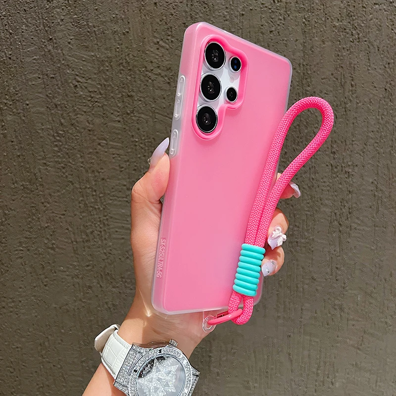 Jelly Phone Case with Wrist Strap Lanyard - Solid Cover Design