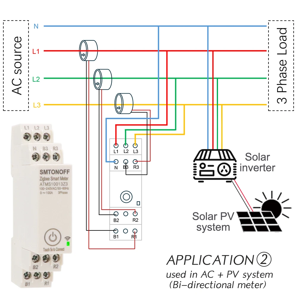 Zigbee Tuya Threee phase 100A Smart Energy Power Monitor with external Current