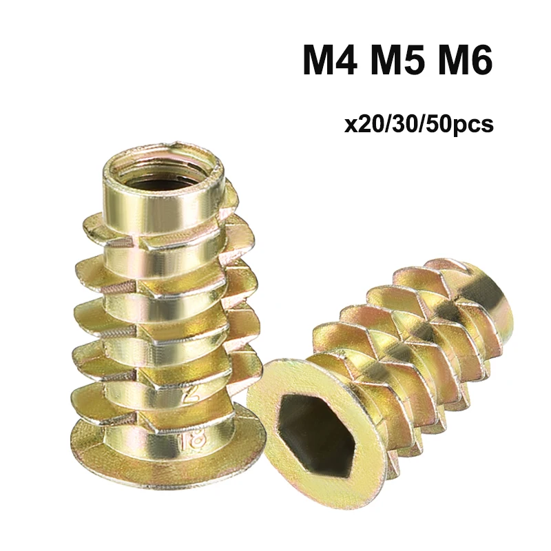 MroMax M4 X 10mm Threaded Insert Nuts - Zinc Alloy Hex Socket Furniture Inserts (50pcs)
