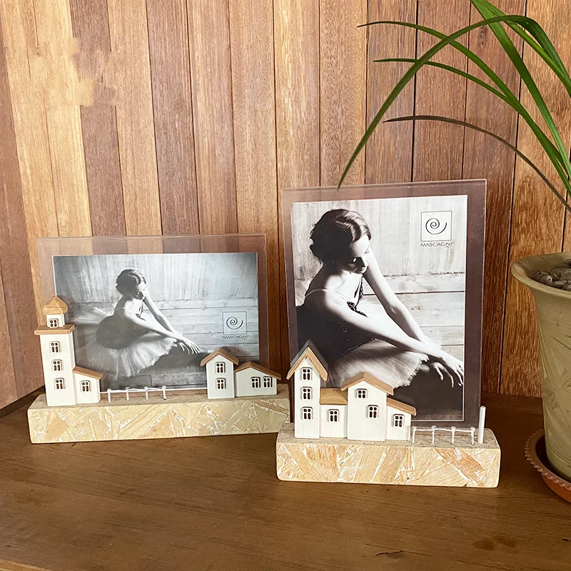 American Ocean Style 7 Inch Wood Base Acrylic Photo Frame Tabletop