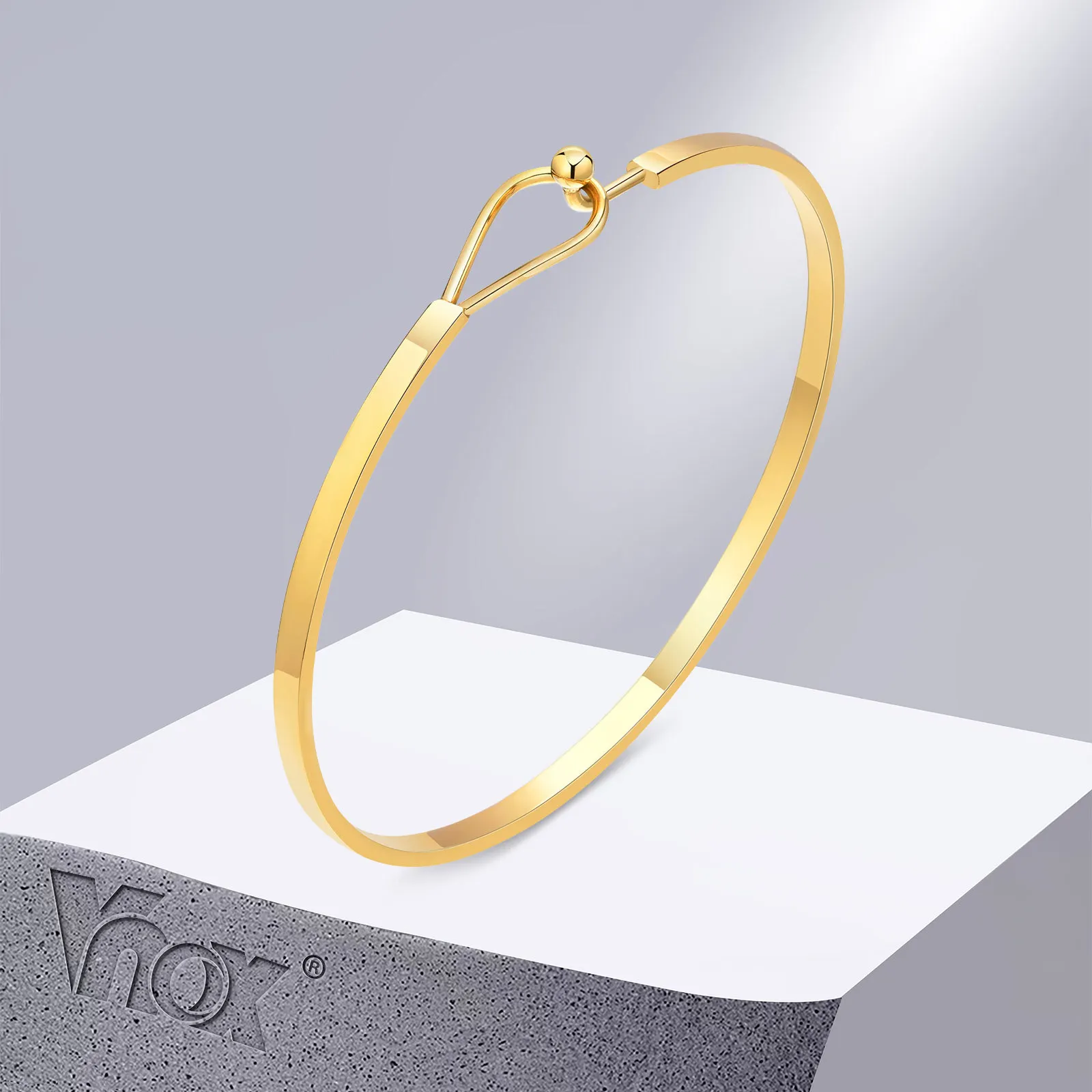 Vnox Chic Manschette Armreif Armbänder für Frauen, Gold Farbe Edelstahl dünne Bänder Armband Valentinstag Geburtstags feier Geschenke