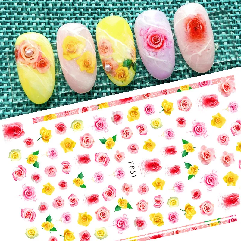 Vibrant Butterfly & Rose Pattern Valentine's Nail Art Stickers
