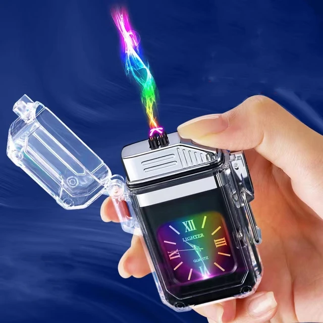 Transparent Flash Electronic Lighter Watch Dual Arc Rechargable USB Smoking Accessories Gadgets For Men - AliExpress