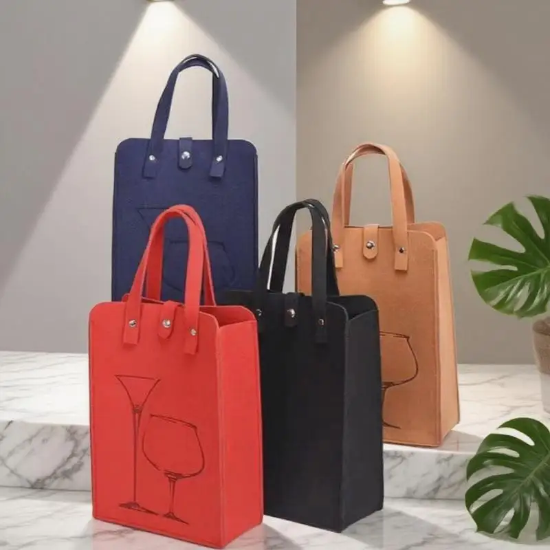 Double-Bottle Felt Wine Tote Bag Heavy Duty Handheld Wine Bottle Carrier Reusable Beverage Gift Packaging Party Wedding Supplies