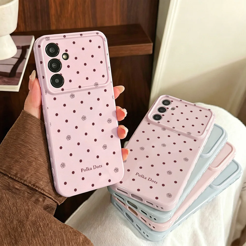 Chic Polka Dots Floral Soft Cover Phone Case with Love Side Button