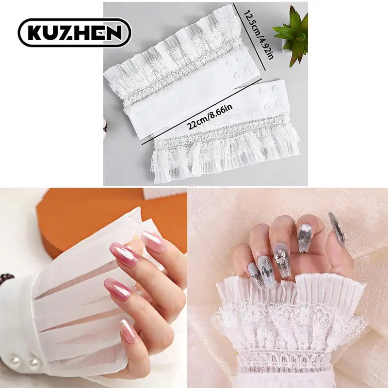 Nail Decorations For Nail Art Lace Fake Pleated Cuff Manicure Photography Props Fake Sleeves Nails Accessories Supplies Charms