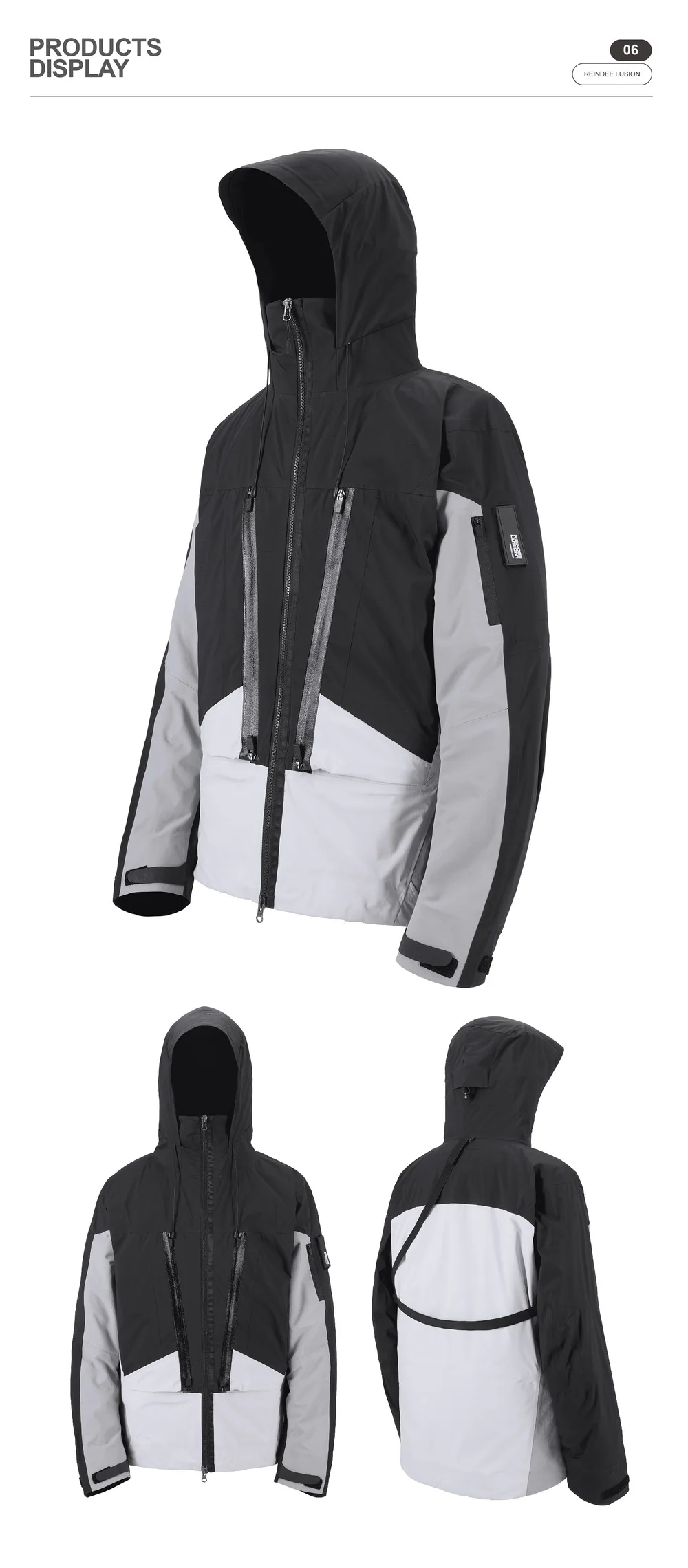 Reindee Lusion 23aw All-weather hooded hard-shell 3L outdoor ski jacket carrying sling multiple pockets adjustable hood techwear