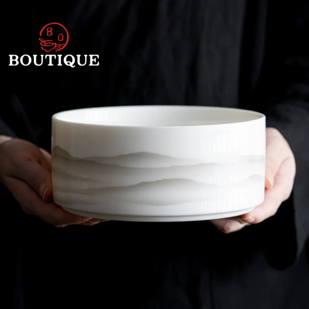 1300ml Ceramic Jianshui Sheep Fat Jade White Porcelain Tea Wash Bowl Chaxi Large Capacity Tea Residue Bucket Kung Fu Teaset