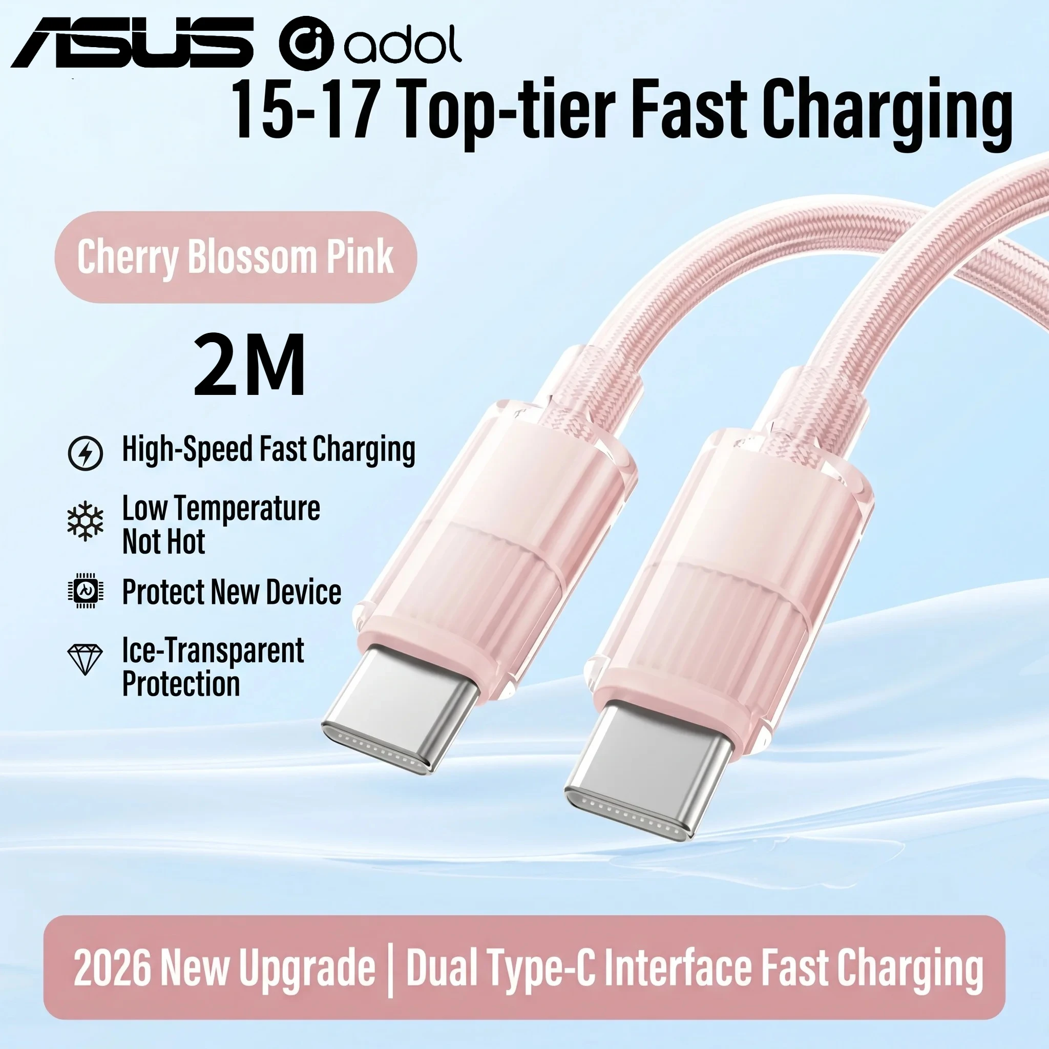 High-Speed Dual USB-C Charger Cable - 60W Fast Charging & Data Transfer - Orange