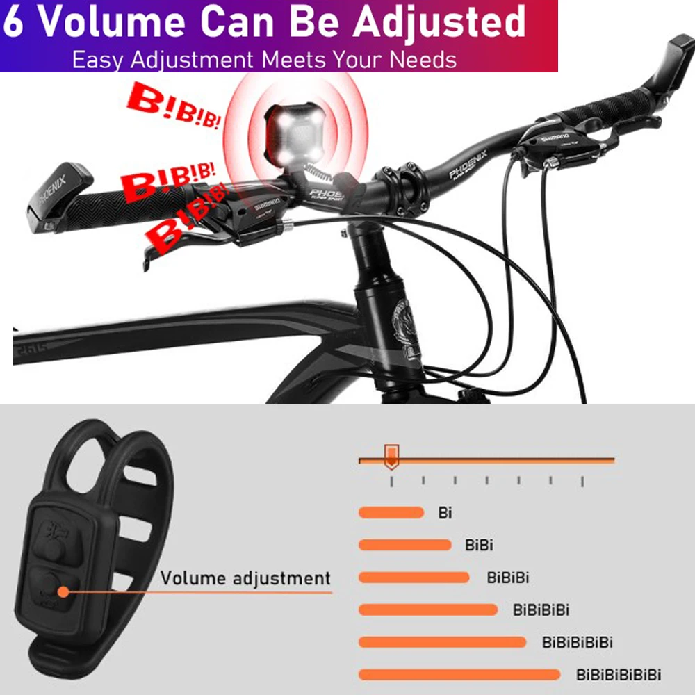 Bicycle Light Horn USB Charging Bike Headlight 140dB 8 Adjustable Lighting Modes