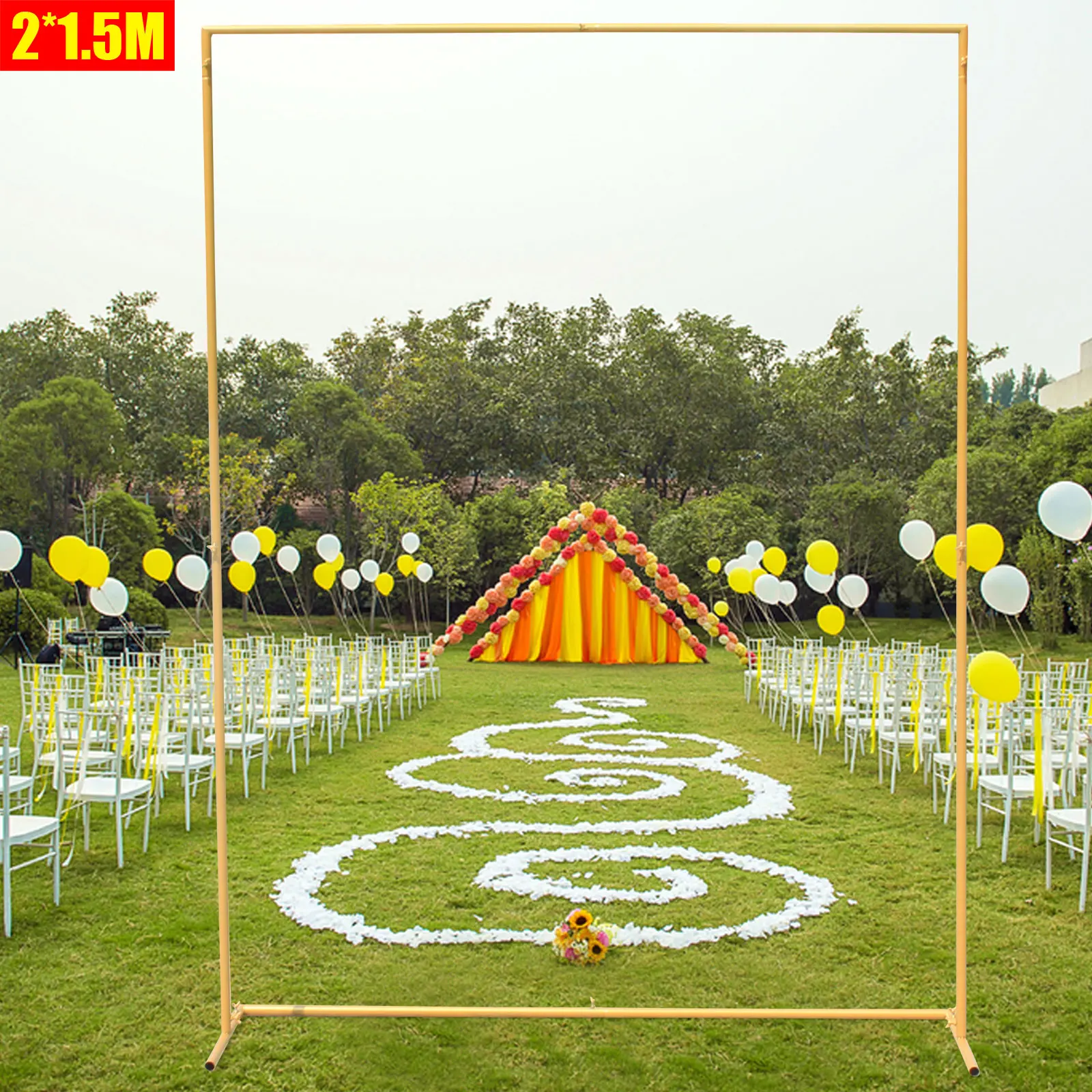 

2x1.5m Wedding Arch Garden Party Backdrop Decor Frame Flower Balloon Gold Rectangular Rack Metal Wedding Backdrop Stand