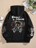 Street Women Sweatshirts Endless Struggle Graffiti Bear Printed Hoodies Crewneck Loose Pullover Fleece Warm Female Tops Clothes 2