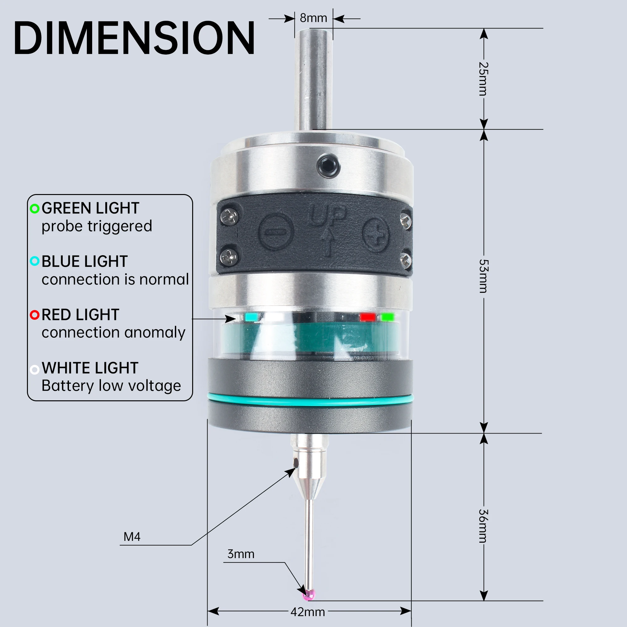 CNC 적외선 무선 광전 프로브, 3D 엣지 파인더, 반복 정확도, 0.001mm GP-800