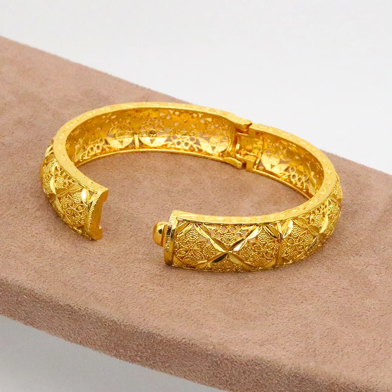 24k Dubai Gold Bangles for Women Gold Dubai Bride Wedding Ethiopian Bracelet Africa Bangle Arab Jewelry Gold Charm Bracelet