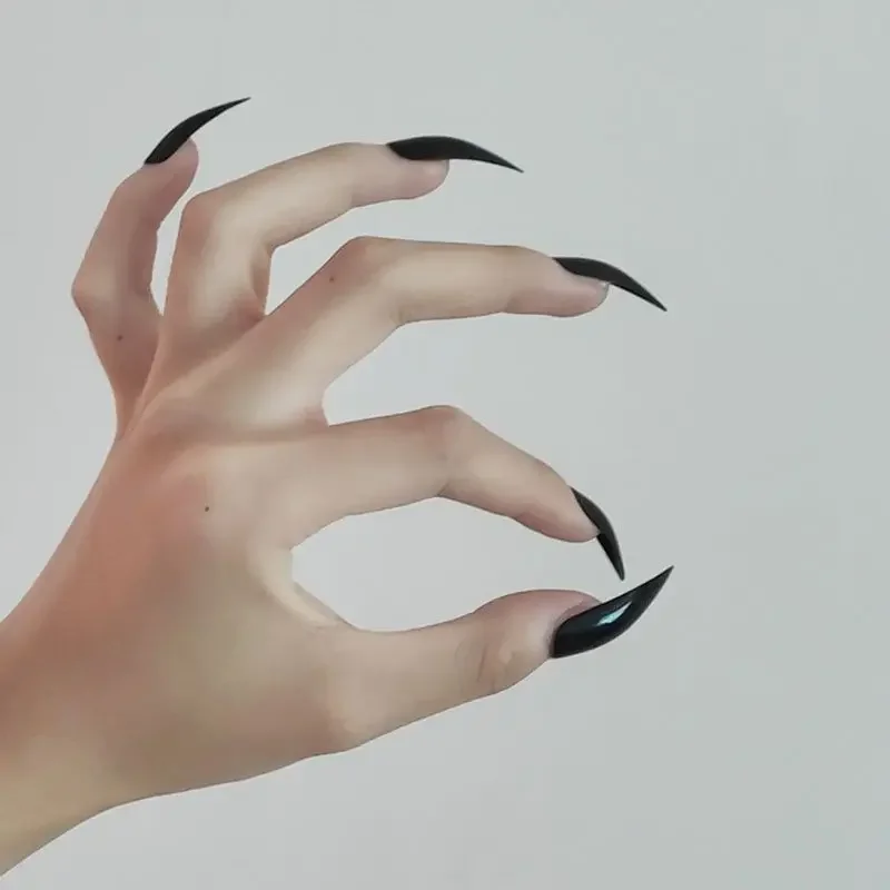 Black PVC Long Stiletto Fake Nails for DIY Nail Art
