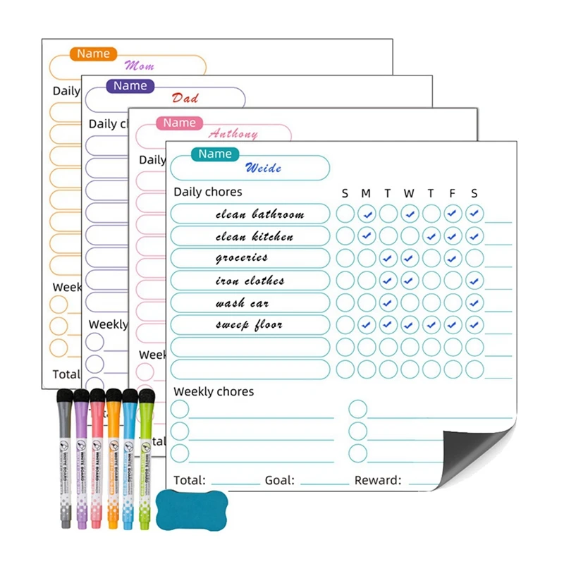 

Dry Erase Chore Chart For Kids- 8 Pcs Dry Erase Behavior Charts And 12 Colored Markers With Eraser, Reward Chart