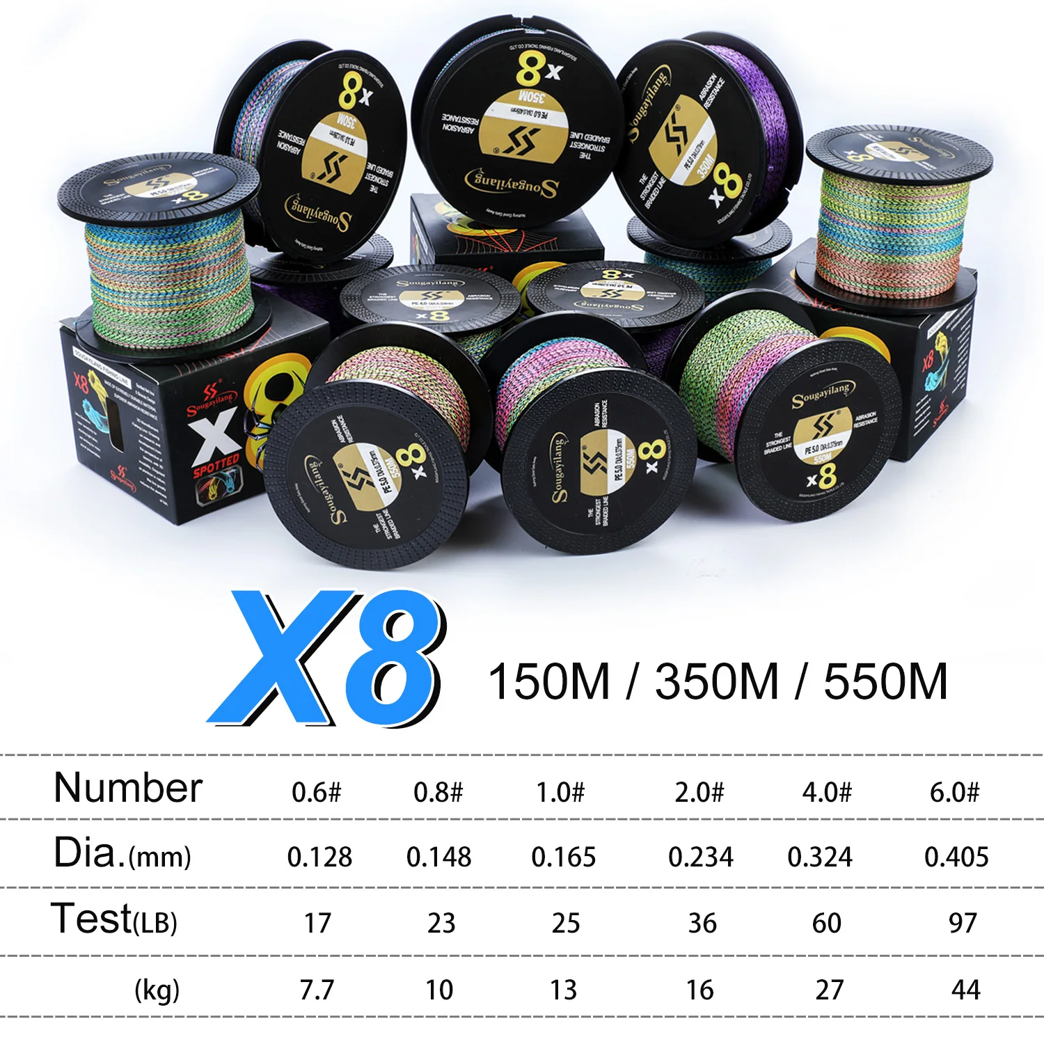 Fishing Line 8 Strands Speckled Braided Fishing Line 150M-550M 17-97LB Multifilament for Sea Carp