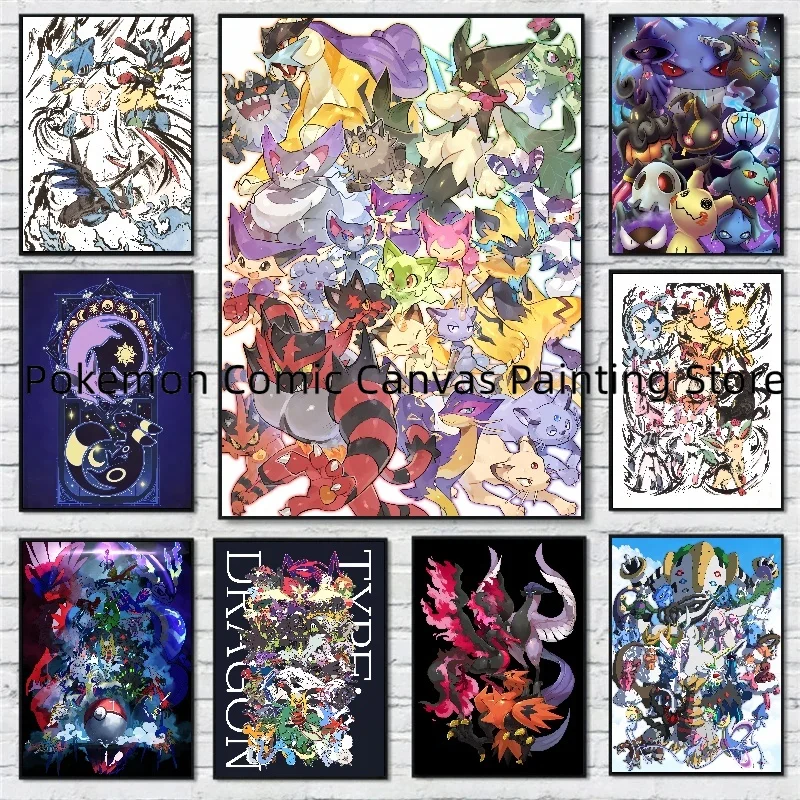 

Japanese Anime Pokemon Canvas Stickers and Posters Room Bedroom Home Decoration Accessories High Quality Art Children's Gift