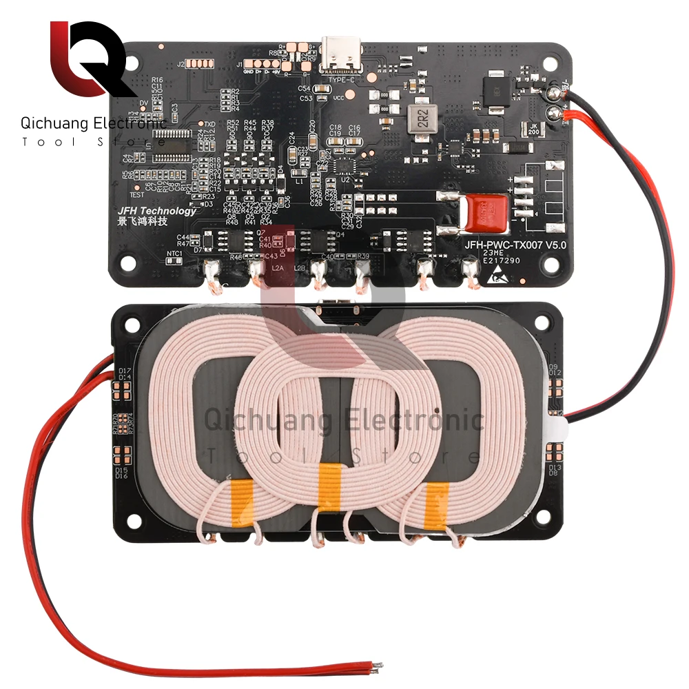 20W Type-C for Qi Wireless Charger Transmitter Module Circuit Board with 3 Coil 5V 9V 12V For DIY Car Outdoor Power Supply