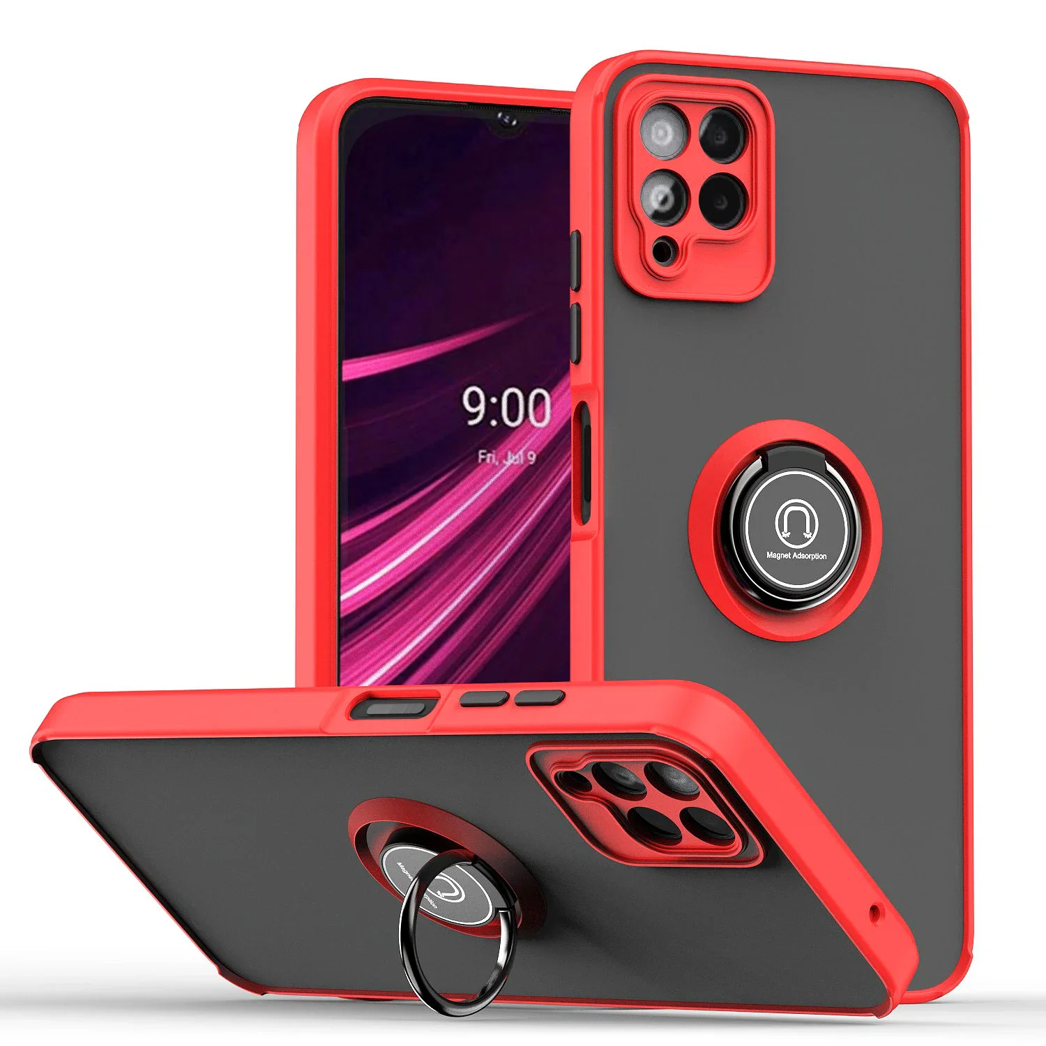 Armored Matte Case with Magnetic Ring Holder and Stand - Shockproof Protection Cover
