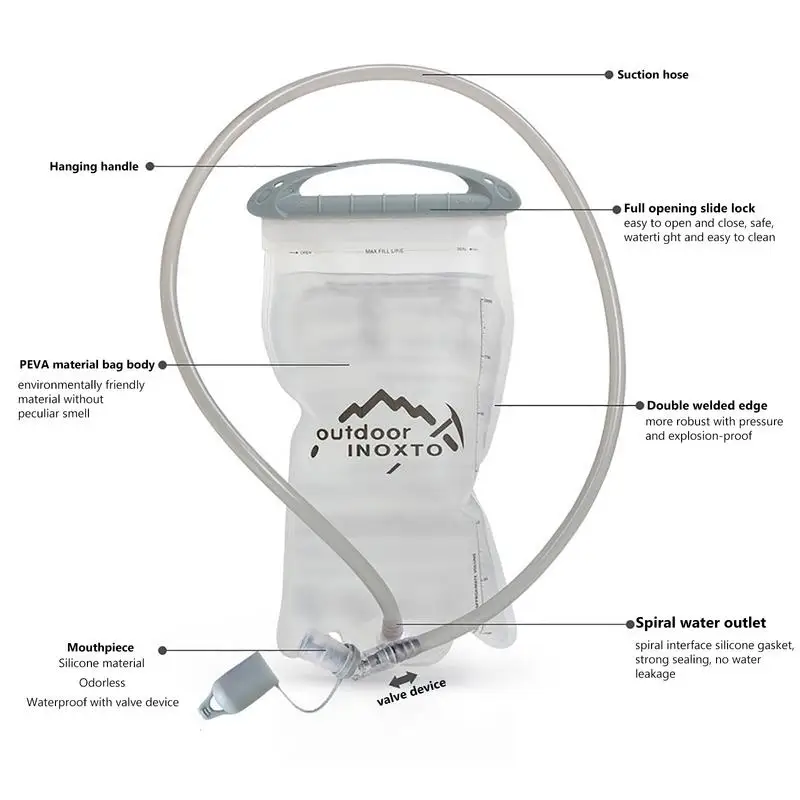 1.5L/2.0L Hydration Bladder For Camping Leakproof Water Storage Bladder Bag Cycling Hydration Pack PEVA Hiking Water Storage Bag