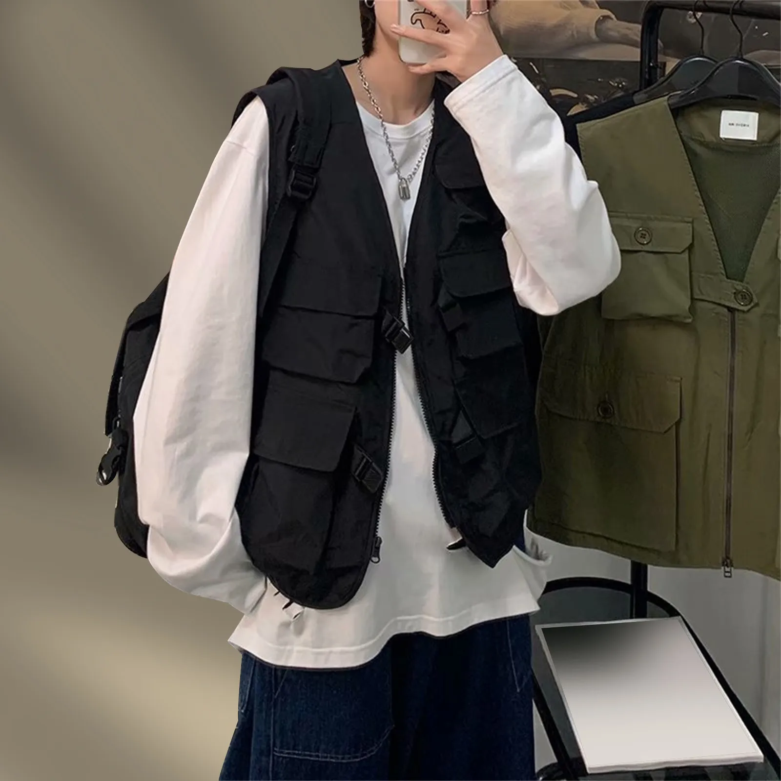 Fishing Vest for men Solid Multi Pocket Work Vest Outdoor Sports Tank Top Multi-pocket Photographer Waistcoat Jacket M-5XL