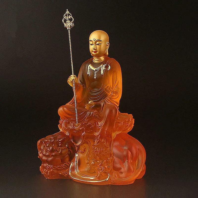 금 도금 절묘한 Ksitigarbha 불상, 수지 쓸기 악마 마스코트, 길조 홈 퍼팅 장식, 15cm