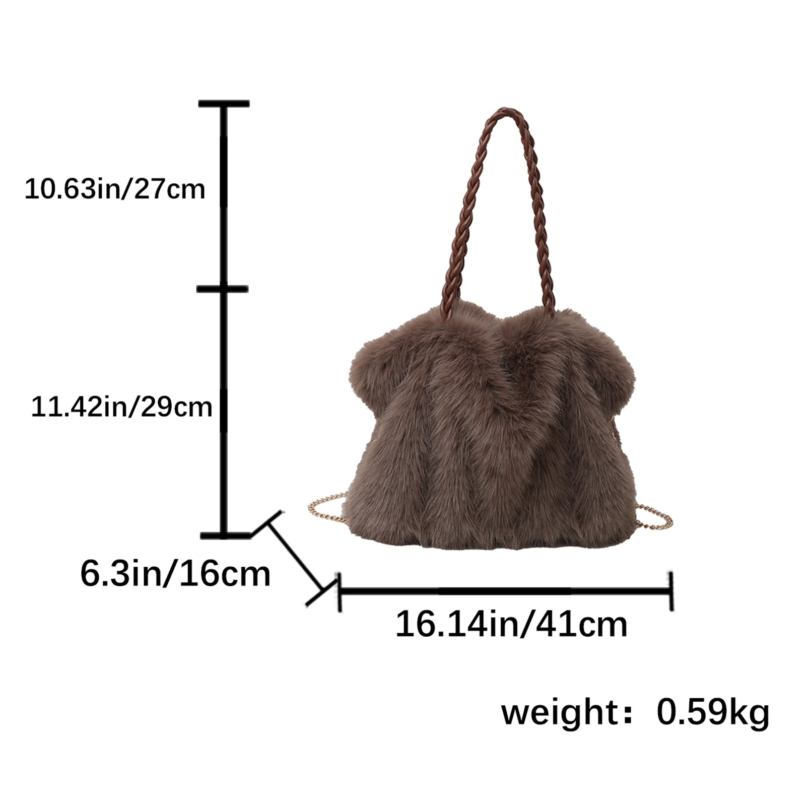 Women Girls Plush Solid Color Shoulder Bag with Detachable Strap Shoulder Crossbody Bag Fuzzy Tote Bag for School Work Daily Use