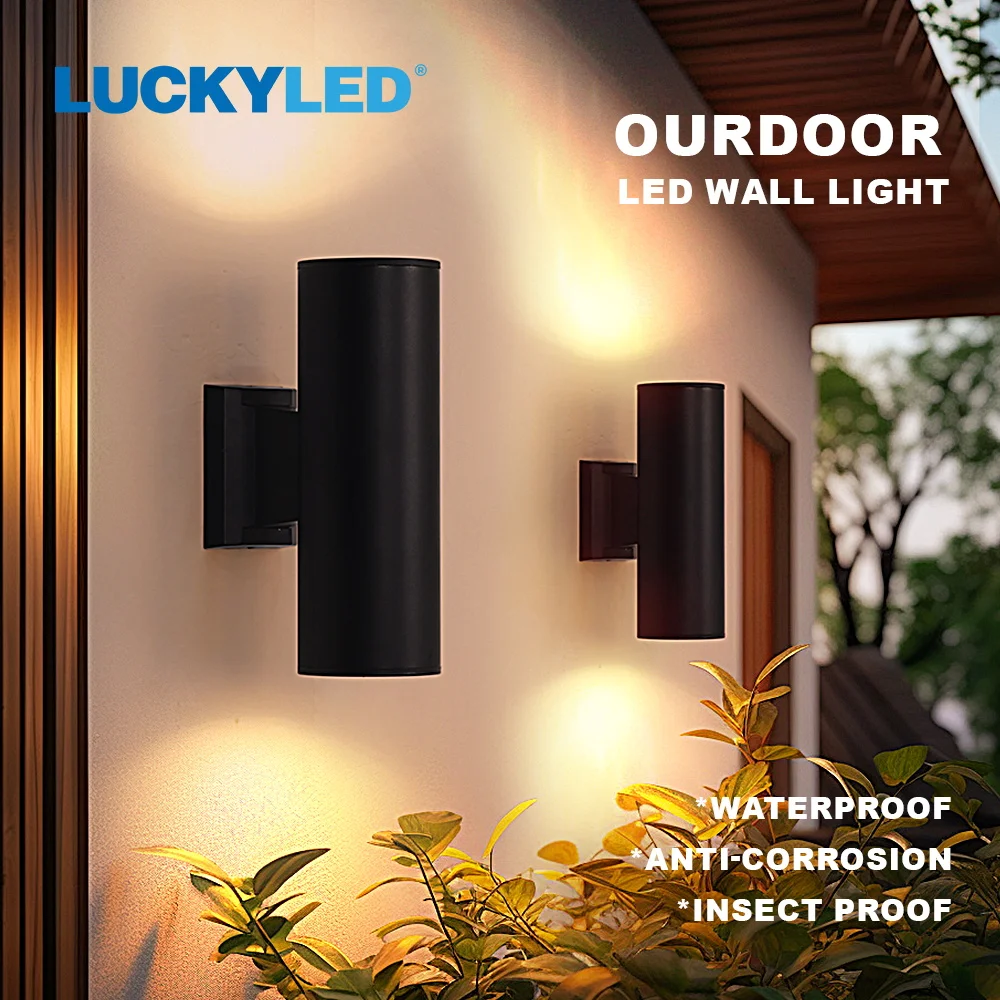 Luckyled E27 외부 벽 조명, 방수 외부 벽 램프, 블랙 야외 외관 벽 조명, 베란다 그라데이션 복도 벽 램프