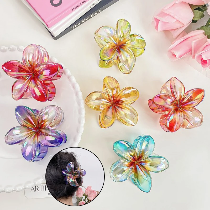 Acrylic Frangipani Hairpin Grasp Hair Claw Shark Clip Hairwear Jewelry Accessories For Women Makeup Bath Ornamnets countertop elegant transparent acrylic round block jewelry ring earring display holder stand single ring slot organizer showcase